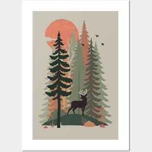 Forest Deer Before Sunset Posters and Art